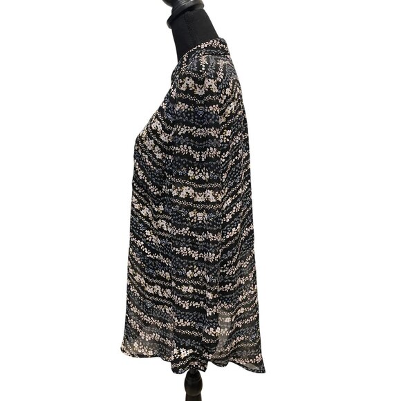 floral print lightweight long sleeve button front blouse split back - Picture 4 of 8